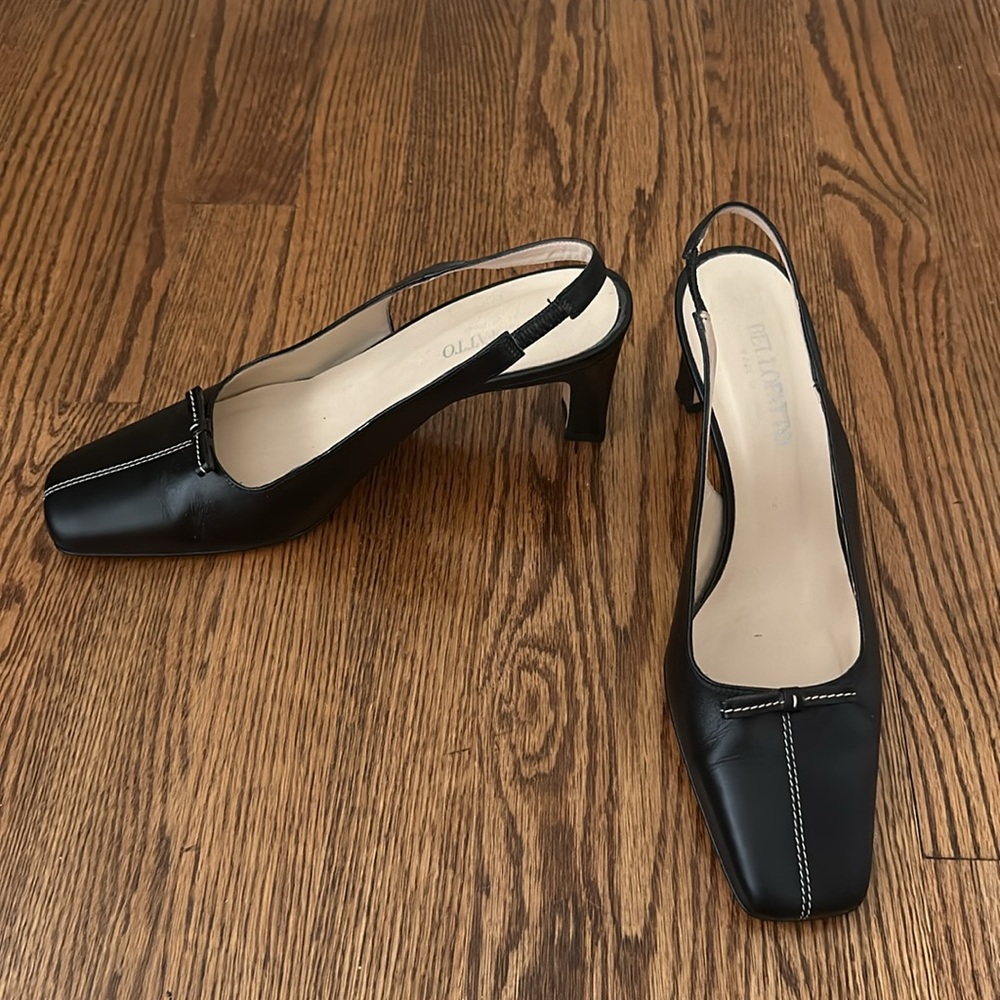 Sling back heel pumps black block heel style